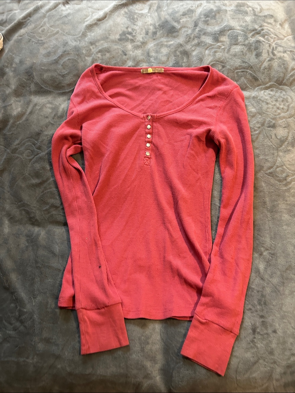 Ribbed Henley Long-Sleeve Top - Pink